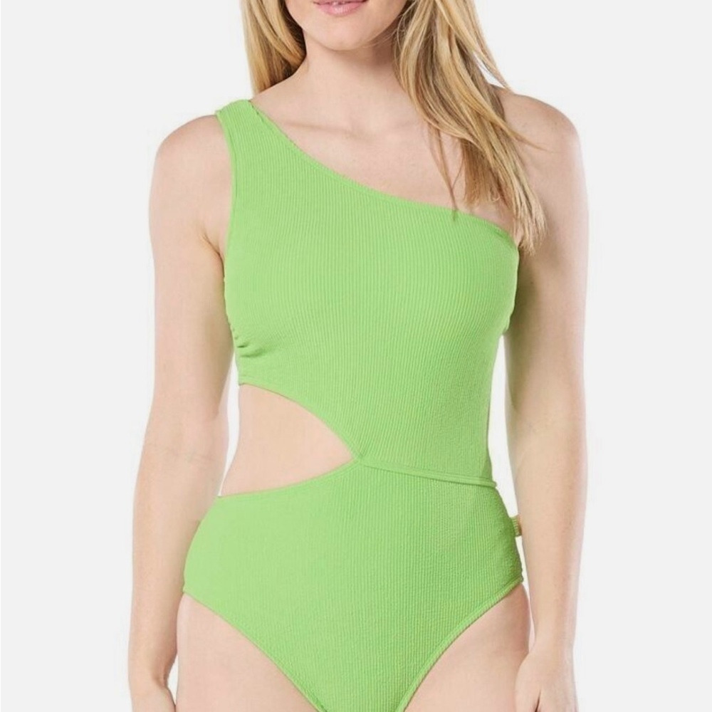 - NWT Michael Kors Women's One-Shoulder Side-Cutout Swimsuit Apple Green size 8